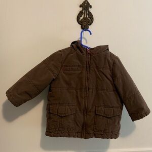 Gymboree Brown Hooded Cargo Jacket-Red Fleece Lining